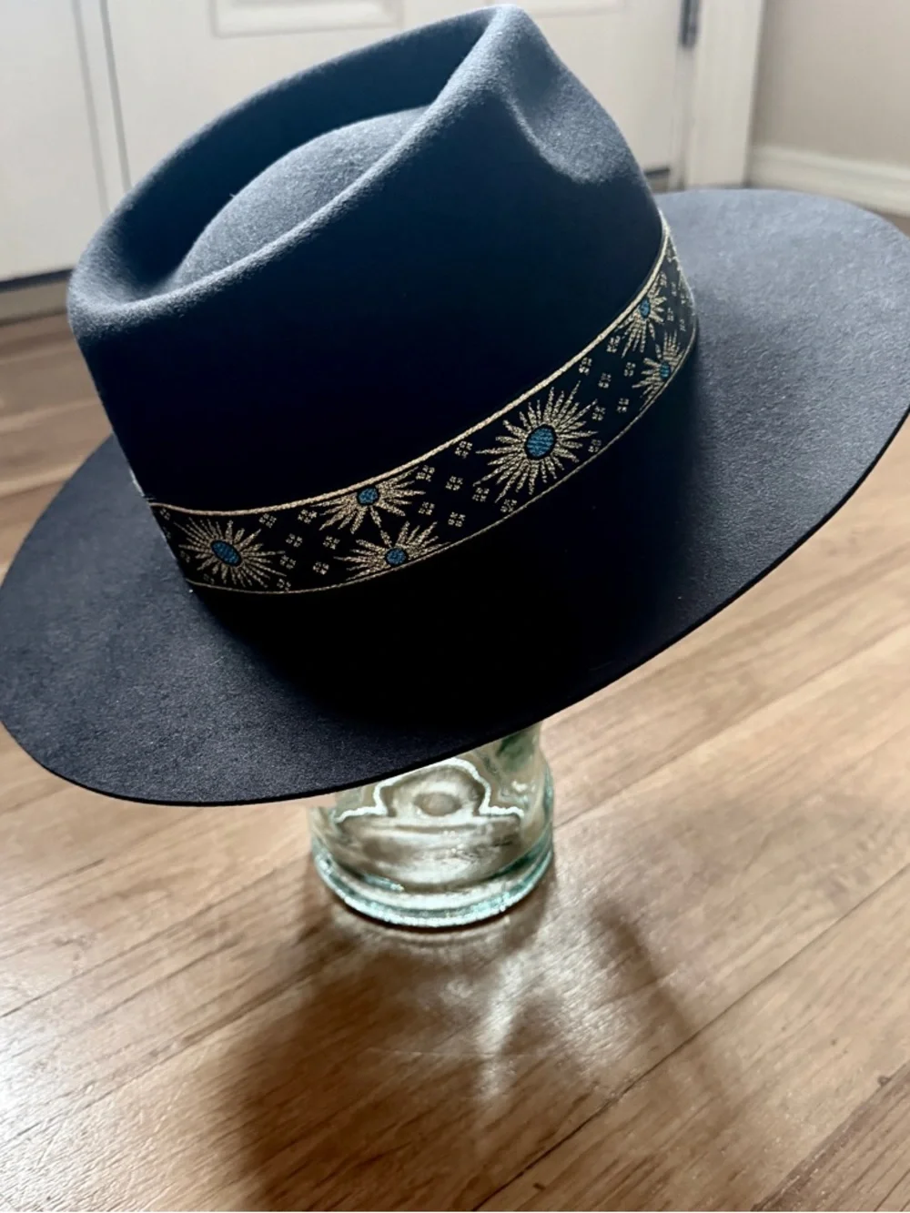 Lack of Color Phoenix Fedora Black Wool Brim Gold Celestial Band Boho Western